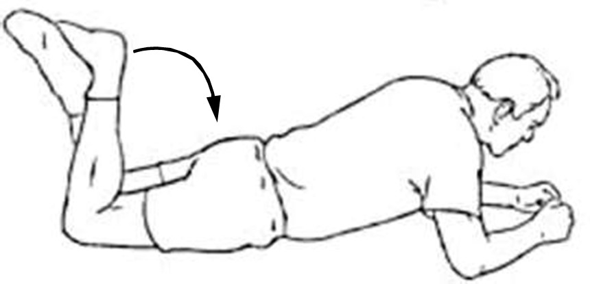 Lying down, cross your ankles and lift your legs towards your bum.