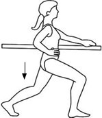 Hold onto table or counter, move one leg forward. Bend forward leg and lean upper body over bent knee.