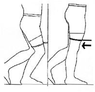 Elastic loop around leg of table and one thigh; hold onto table or stable object then slowly straighten leg to stretch loop while keeping heel on the floor.